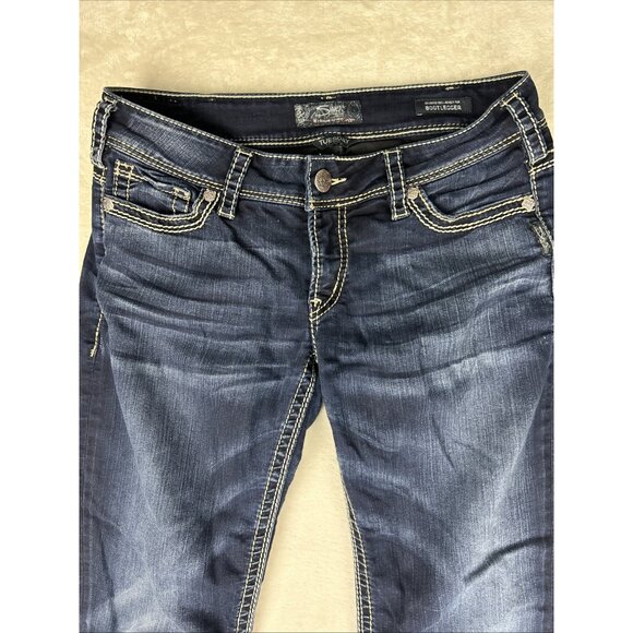 Silver Tuesday Women's Mid Boot Dark Wash Blue Jeans Tag Sz 32w/31L Low Rise - Picture 2 of 10